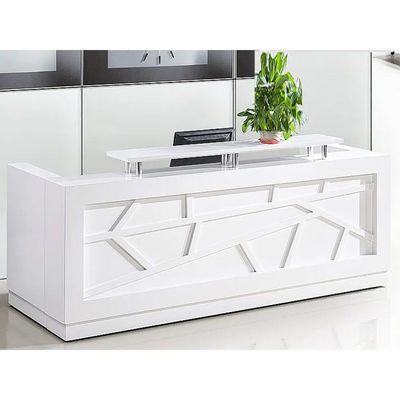 Ingrosso Luxury Design Salone di bellezza Legno Bianco Mobili d'ufficio moderni Contafoglio Tavolo di ricezione a forma di L