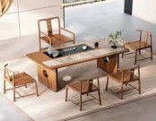 Tavolo da tè in legno massello marmoreo e pietra cinese minimalista Tavolo da caffè moderno leggero lusso mobili da ufficio in marmo Tavolo da tè