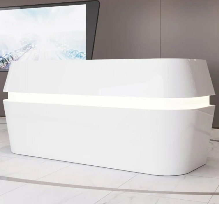 Moderno taglia su misura forma ovale elegante mobili da ufficio bianchi Recepzione scrivania Wtih Led Light